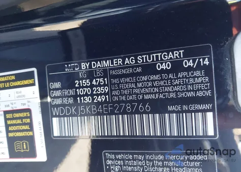 2014 Mercedes-Benz E 350 from USA, damaged, VIN WDDKJ5KB4EF278766